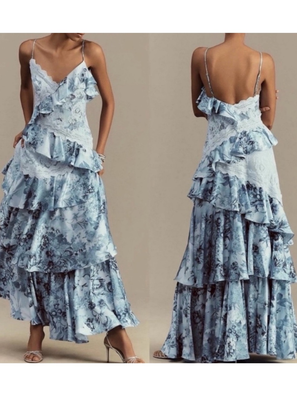 Anthropologie BHLDN Elora Sleeveless V-Neck Ruffle Lace Maxi Dress -6